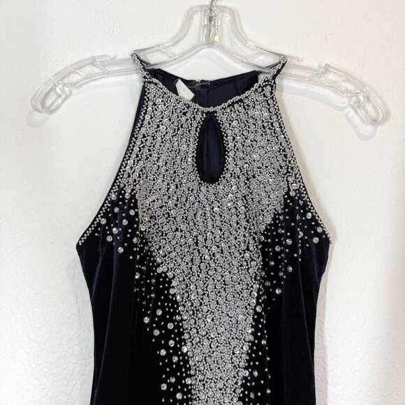 Velvet Formal Gown Dress Sequin Beaded Blue Special Occasion Cheongsam Small - Picture 4 of 9